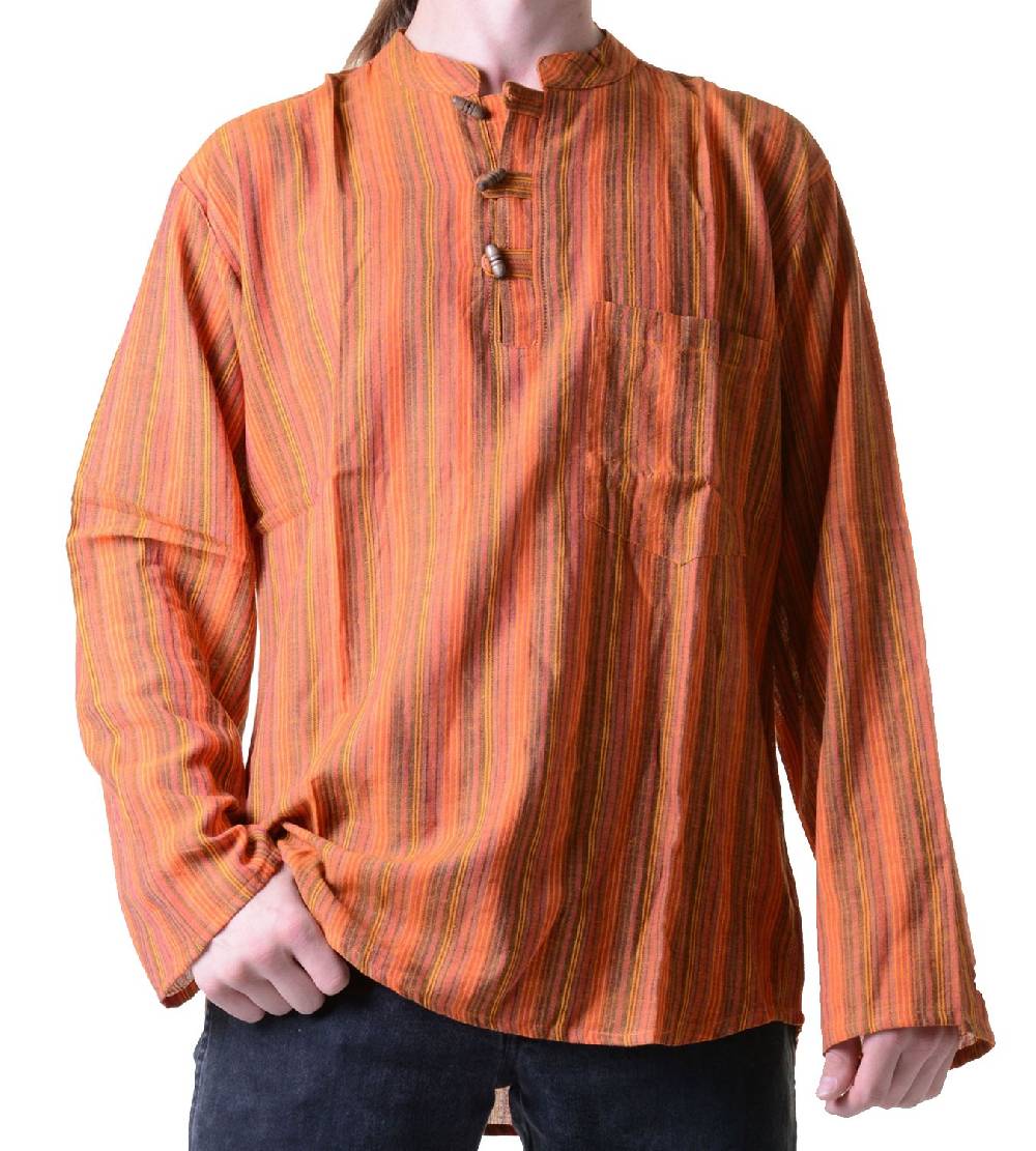 Kunst Und Magie Herren Fischerhemd Kurtha Gestreift Überzieher Hemd Poncho Mittelalter Nepal Super Rabatt
