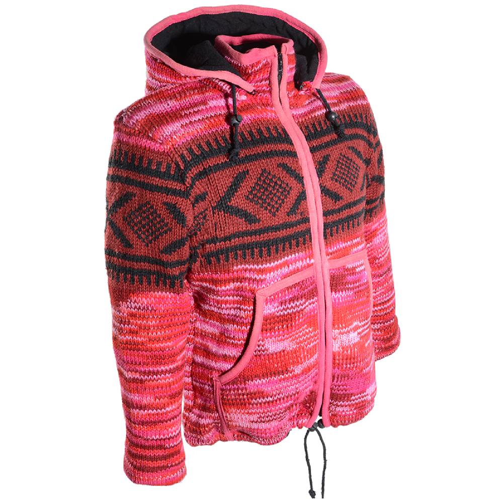 Kunst Und Magie Hippie Goa Nepal Strickjacke Poncho Woll-Pullover in Pink mit abnehmbarer Zipfelkapuze Fabrikladen