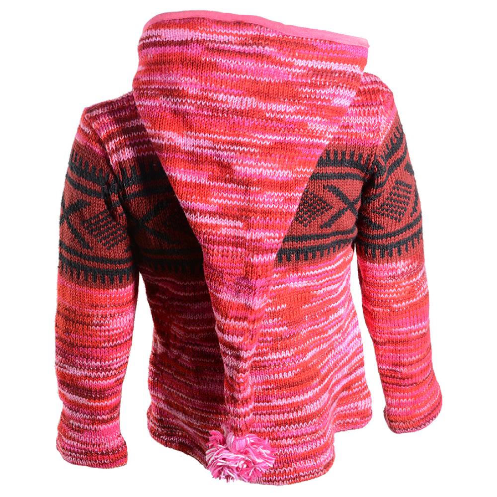 Kunst Und Magie Hippie Goa Nepal Strickjacke Poncho Woll-Pullover in Pink mit abnehmbarer Zipfelkapuze Fabrikladen