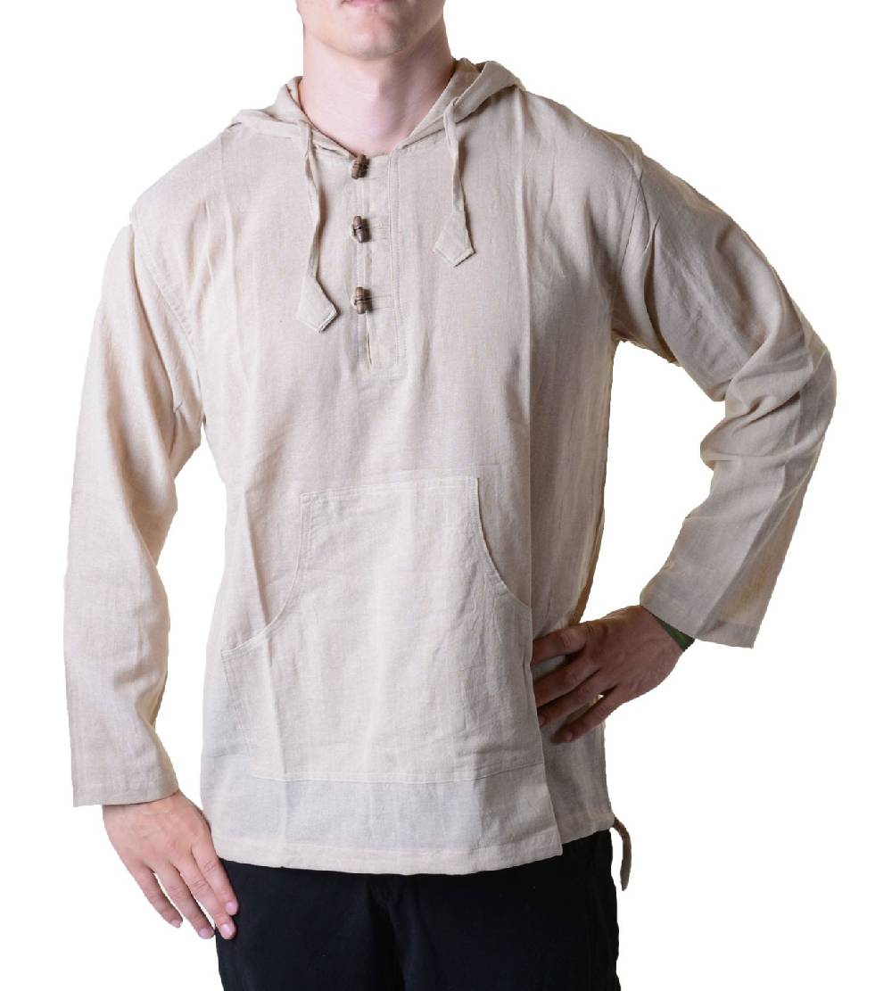 Kunst Und Magie Nepal Fischerhemd Kurtha Einfarbig Hemd Poncho Mittelalter mit Zipfelkapuze Begrenzt auf 3 Tage