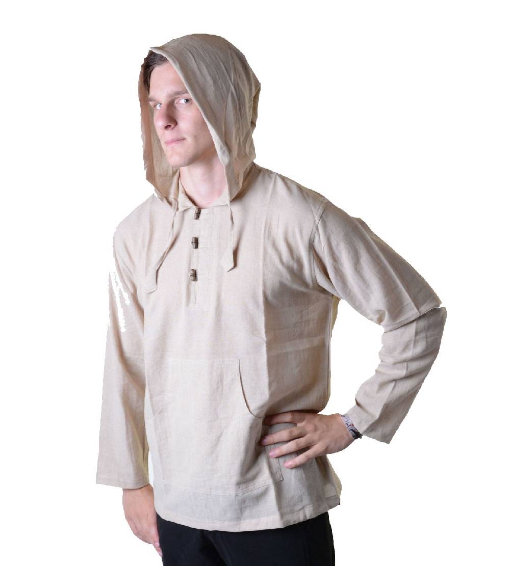 Kunst Und Magie Nepal Fischerhemd Kurtha Einfarbig Hemd Poncho Mittelalter mit Zipfelkapuze Begrenzt auf 3 Tage