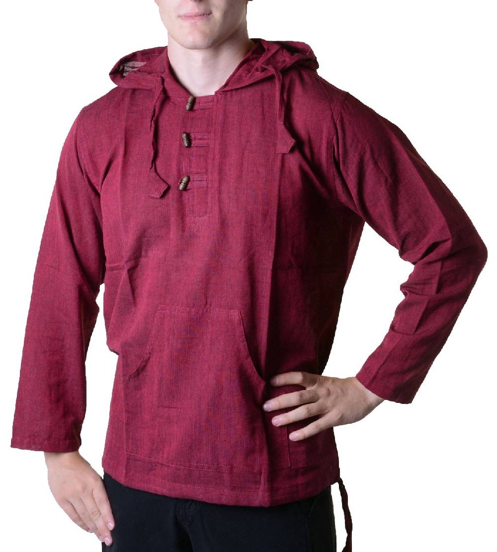 Kunst Und Magie Nepal Fischerhemd Kurtha Einfarbig Hemd Poncho Mittelalter mit Zipfelkapuze Begrenzt auf 3 Tage