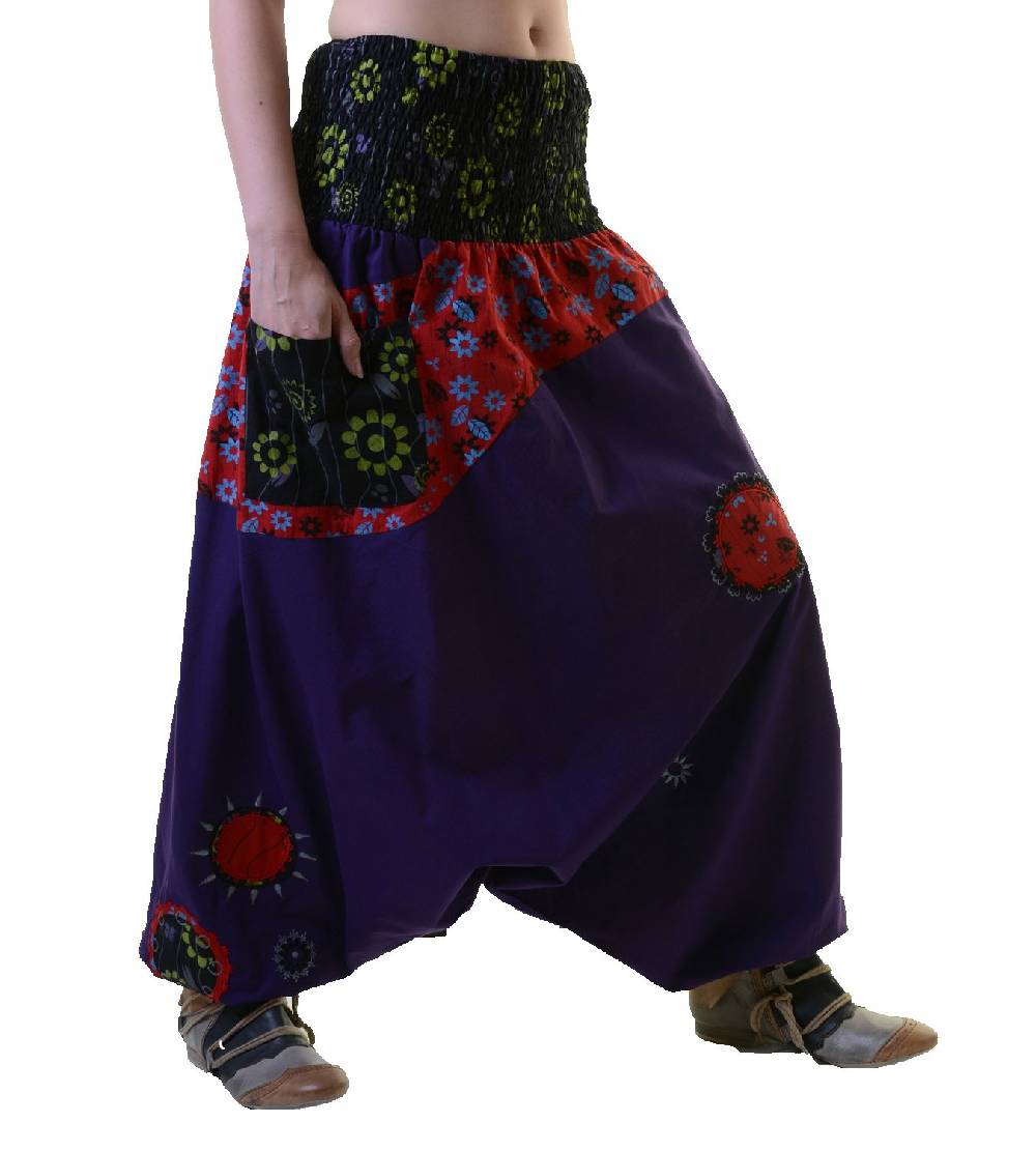 Kunst Und Magie Bunte Haremshose aus Baumwolle - IBIZA Strandhose - Wellnesshose Goa Black Friday Preise