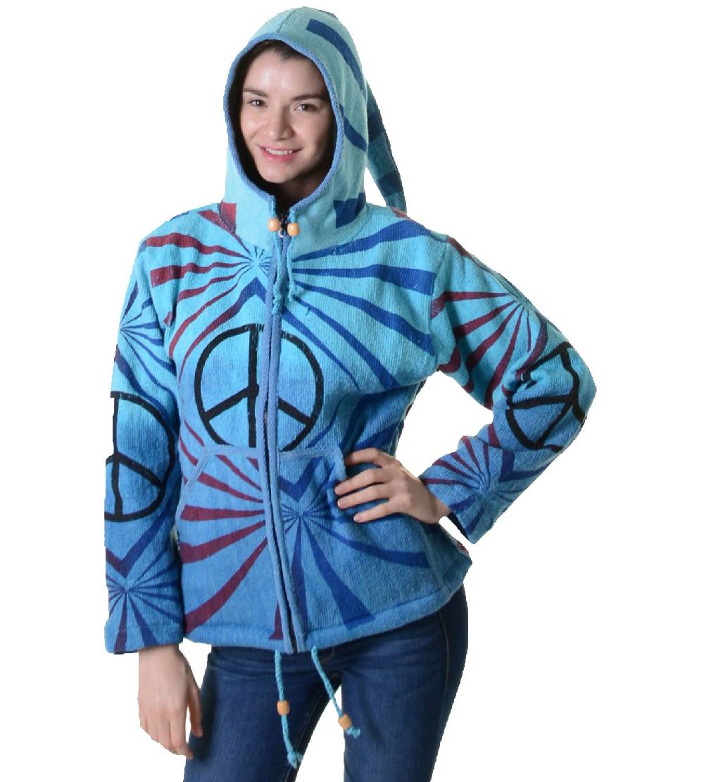 Kunst Und Magie Damen Goa Om Batik Strickjacke Jacke Zipfelkapuze Hippie Peace mehrfarbig Im Verkauf