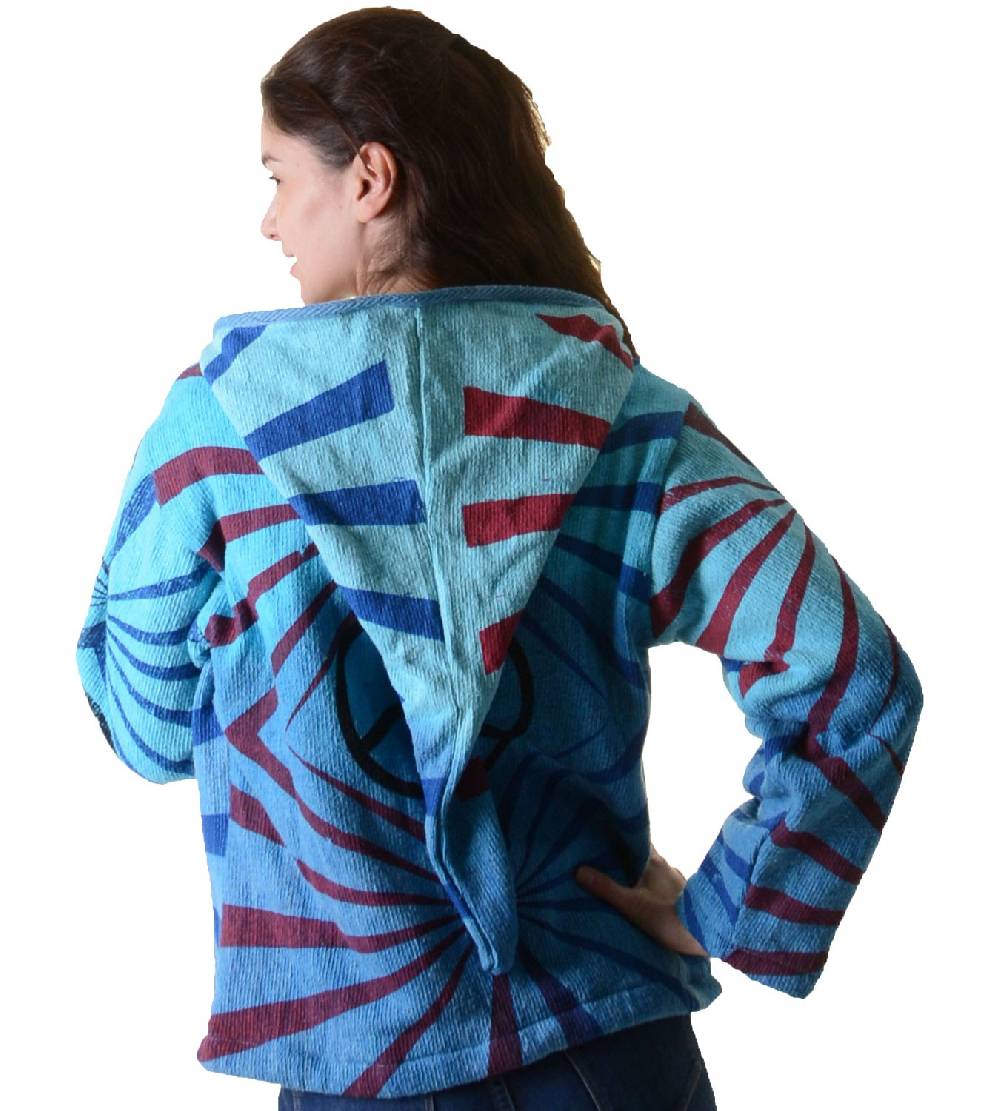 Kunst Und Magie Damen Goa Om Batik Strickjacke Jacke Zipfelkapuze Hippie Peace mehrfarbig Im Verkauf