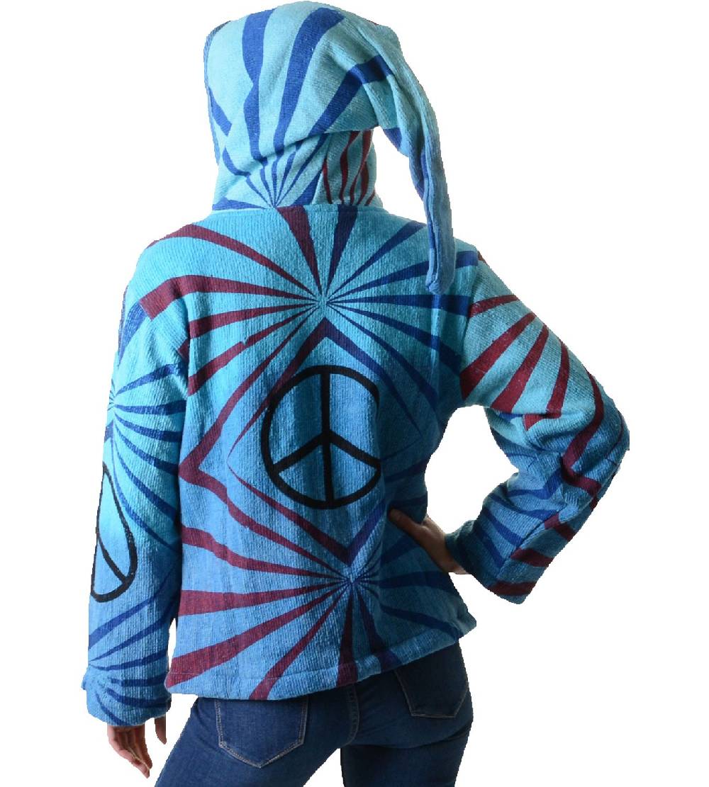 Kunst Und Magie Damen Goa Om Batik Strickjacke Jacke Zipfelkapuze Hippie Peace mehrfarbig Im Verkauf