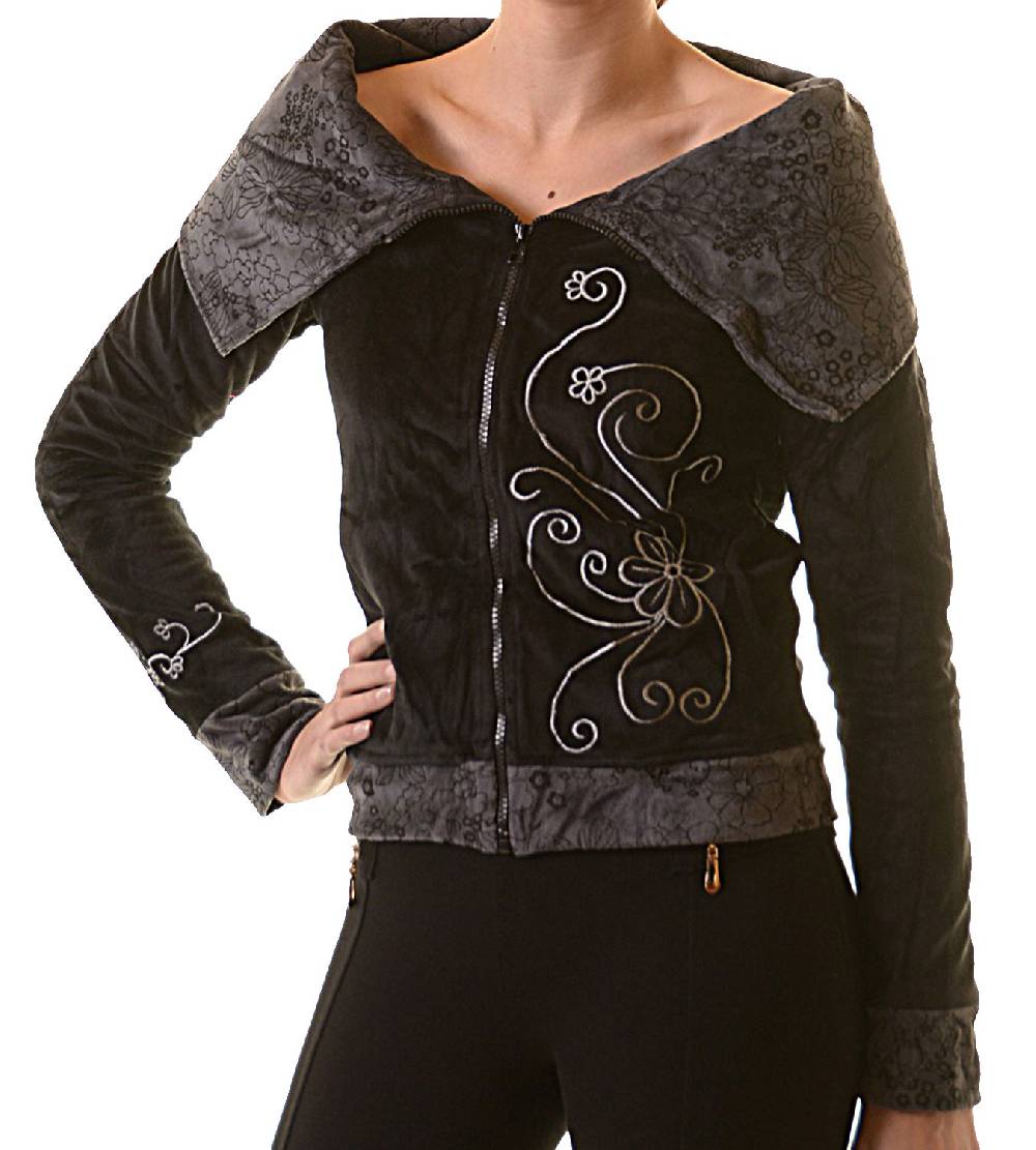 Kunst Und Magie Boho Ethno Jacke mit Rollkragen aus Samt zollfrei