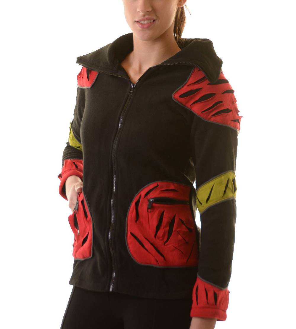 Kunst Und Magie Elfenhafte Fleece Jacke mit Cutwork Patches Goa Psy Hippie Fraggle Outlet