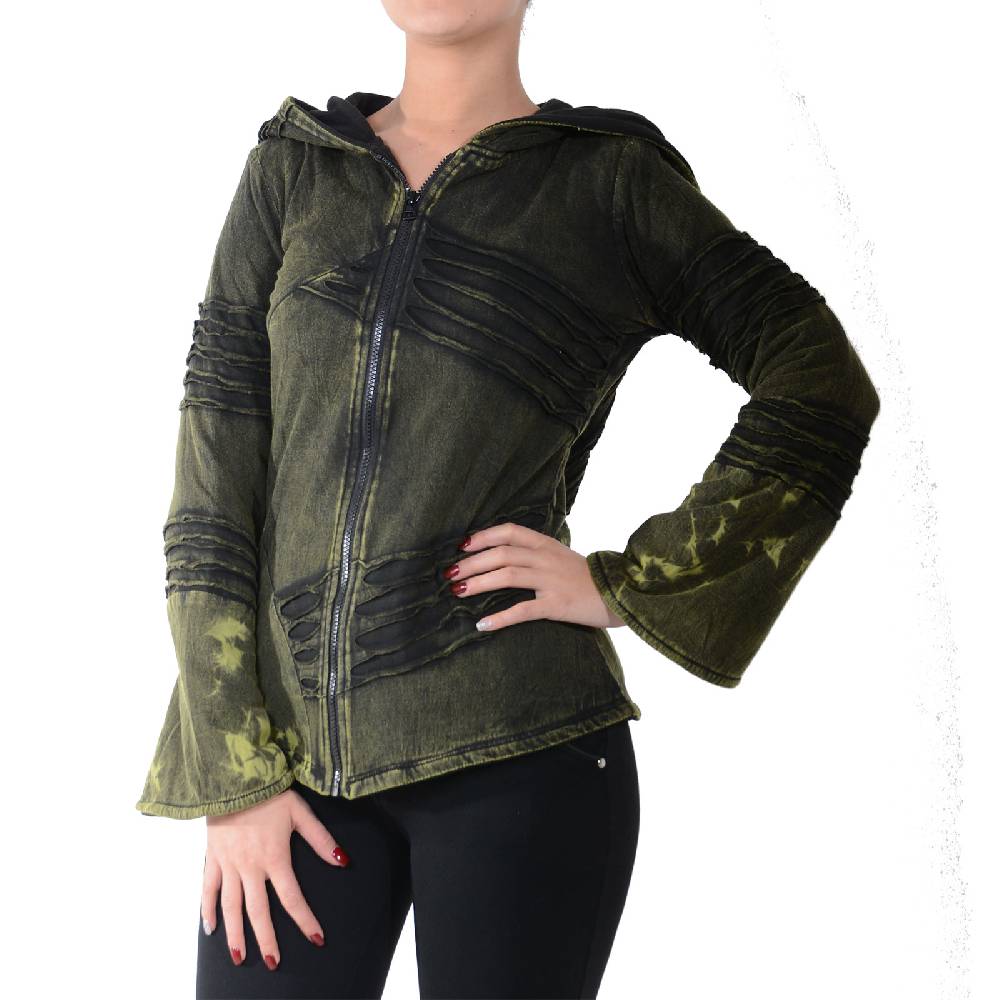 Kunst Und Magie Kunst und Magie Damen Goa Hippie Jacke mit Zipfelkapuze Stonewashed Fleecefutter Jubiläumsangebot