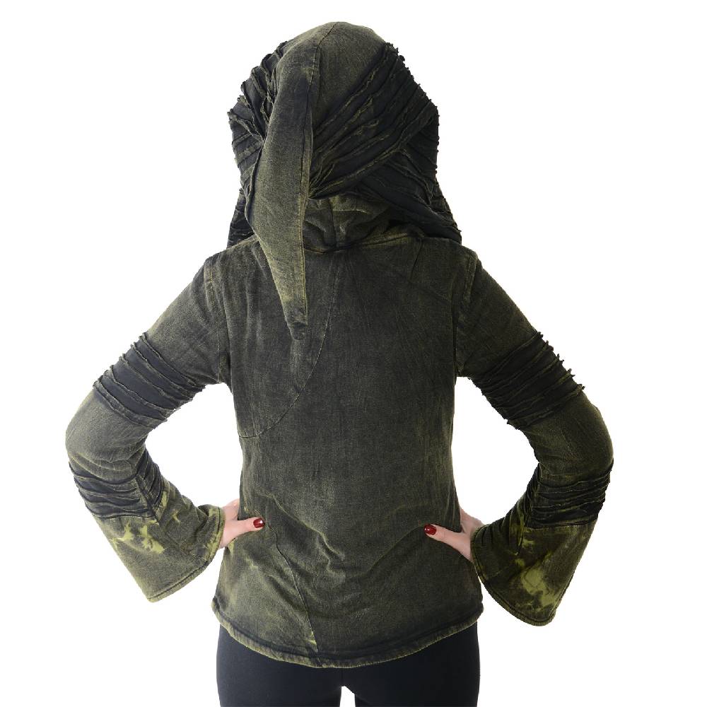 Kunst Und Magie Kunst und Magie Damen Goa Hippie Jacke mit Zipfelkapuze Stonewashed Fleecefutter Jubiläumsangebot
