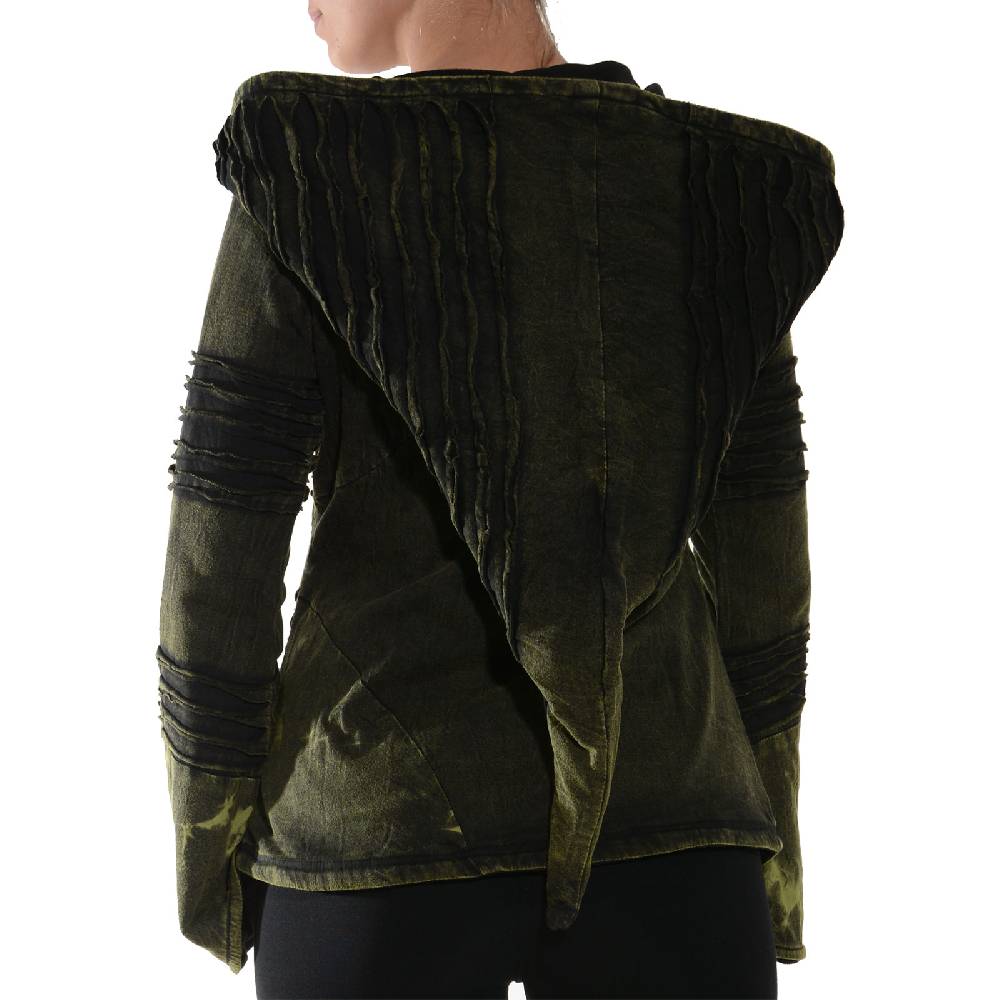 Kunst Und Magie Kunst und Magie Damen Goa Hippie Jacke mit Zipfelkapuze Stonewashed Fleecefutter Jubiläumsangebot