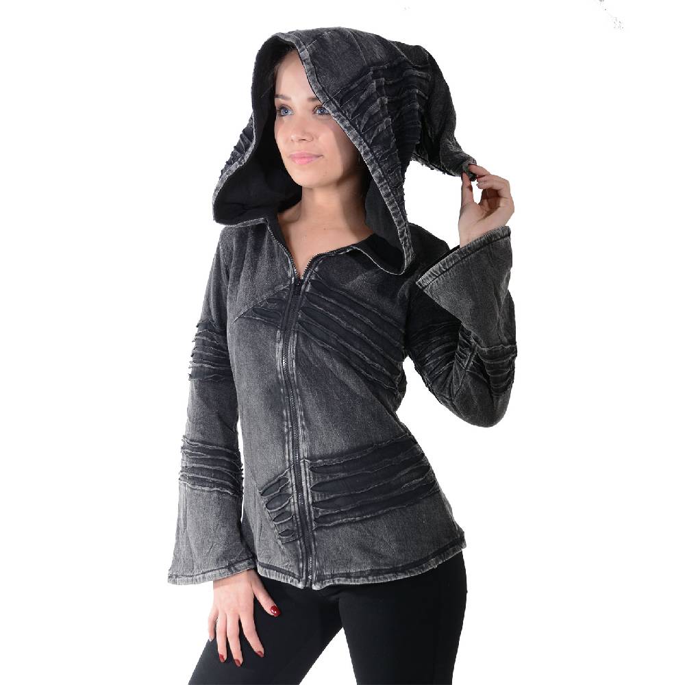 Kunst Und Magie Kunst und Magie Damen Goa Hippie Jacke mit Zipfelkapuze Stonewashed Fleecefutter Jubiläumsangebot