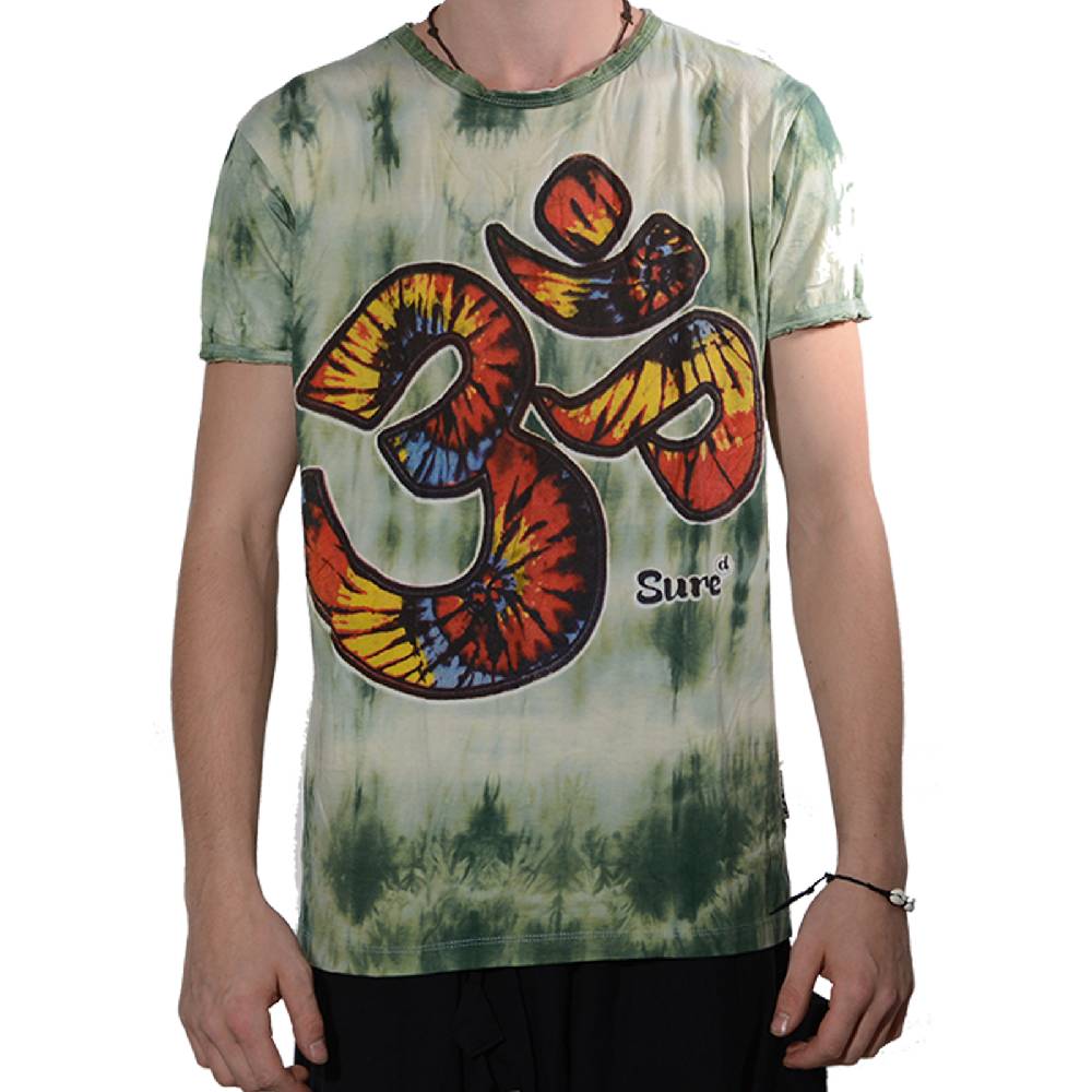 Kunst Und Magie Kunst und Magie Sure Herren Buntes 70er Retro Hippie T-Shirt OM im Batiklook Blitzangebot