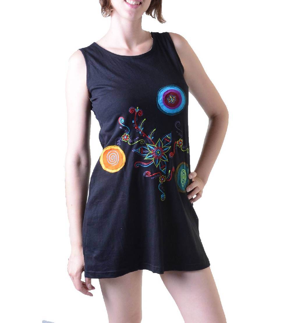 Kunst Und Magie Minikleid Longshirt Tunika Hippie Goa Sommerkleid bestickt Letzte 2 Tage