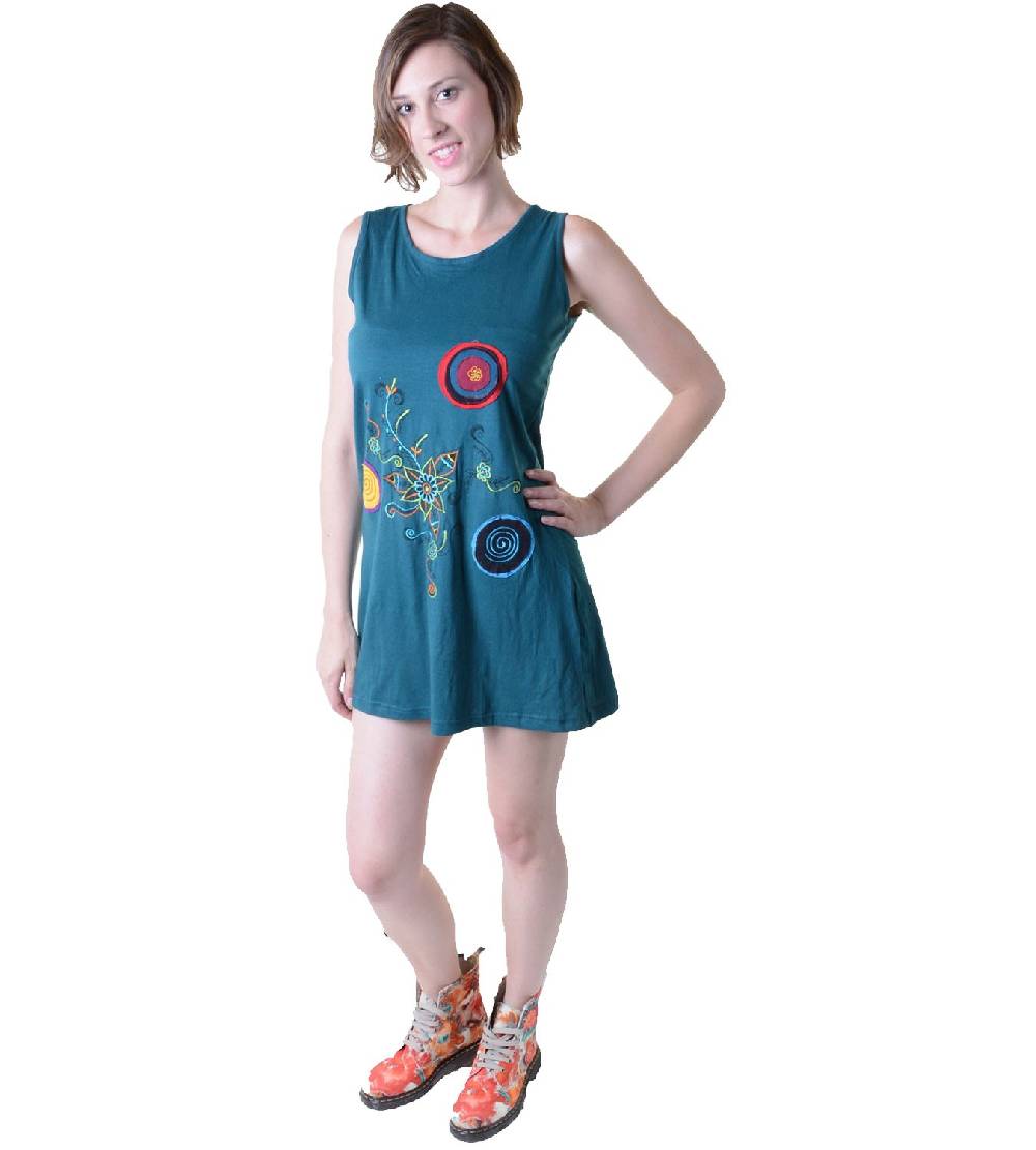 Kunst Und Magie Minikleid Longshirt Tunika Hippie Goa Sommerkleid bestickt Letzte 2 Tage