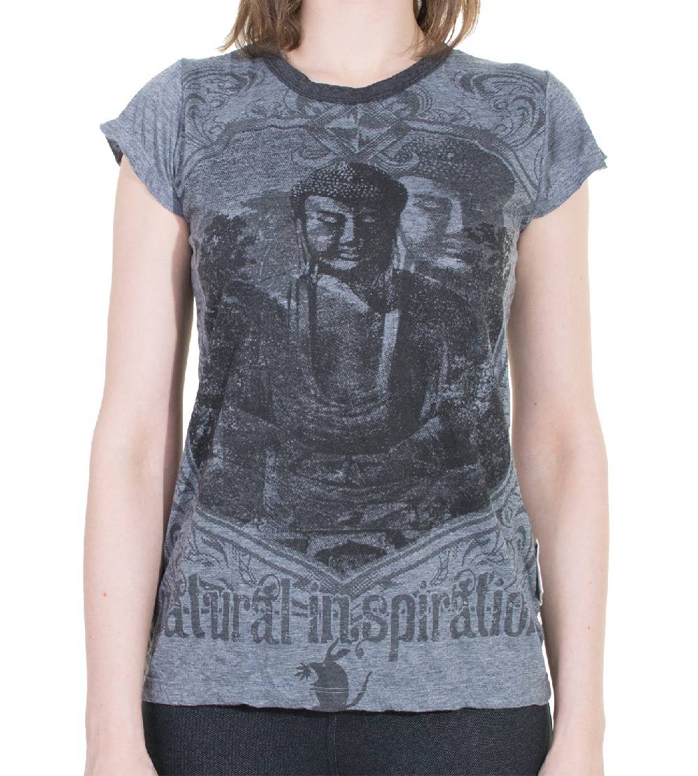 Kunst Und Magie 70er Retro Top Sure Weed Buddha Meditation Girlie T-Shirt im Knitter Look zollfrei