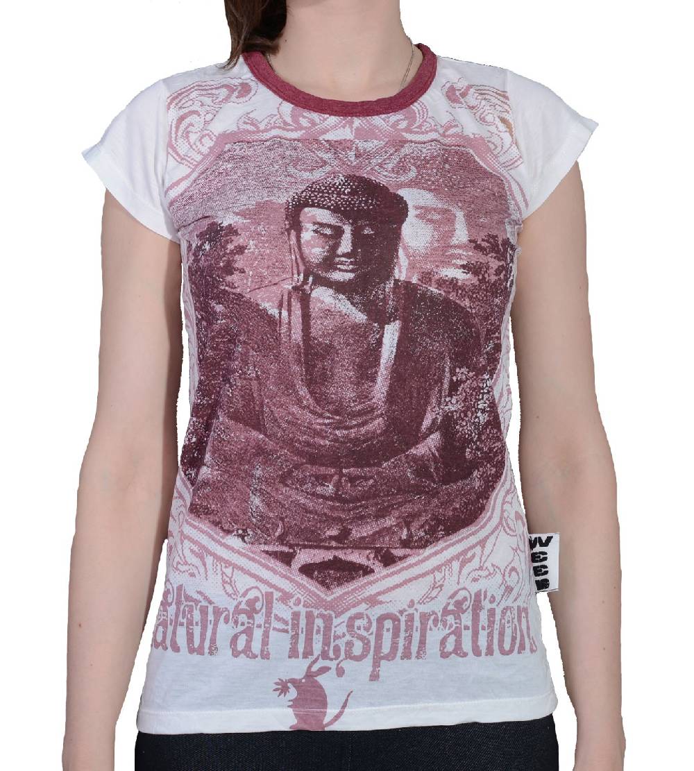 Kunst Und Magie 70er Retro Top Sure Weed Buddha Meditation Girlie T-Shirt im Knitter Look zollfrei