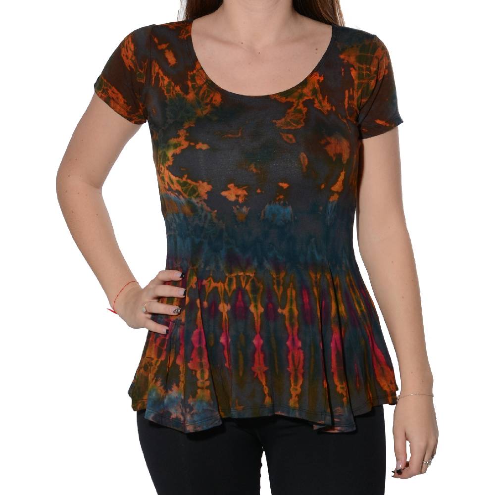 Kunst Und Magie Kunst und Magie Damen Buntes Tie Dye Batik T-Shirt mit Volant Online