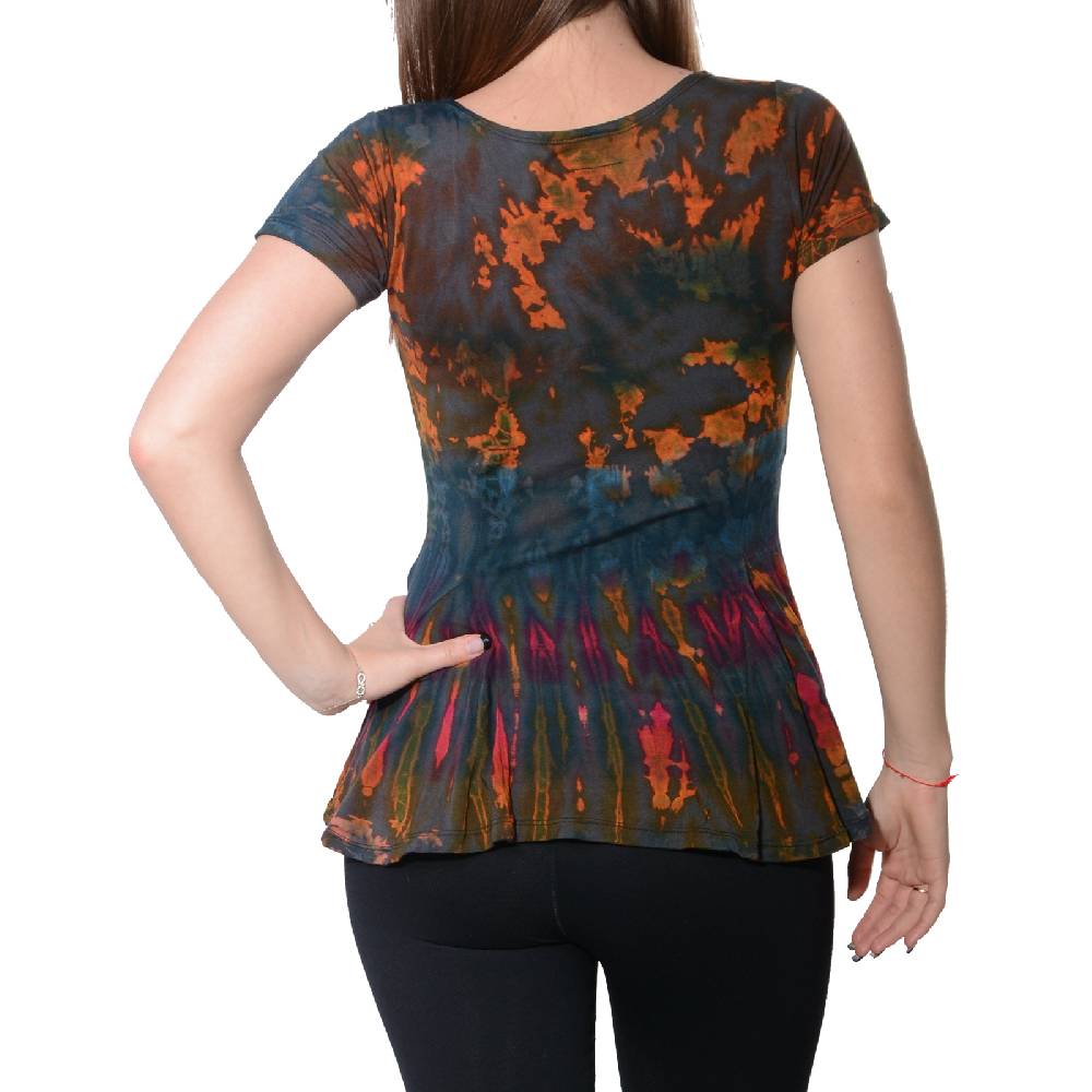 Kunst Und Magie Kunst und Magie Damen Buntes Tie Dye Batik T-Shirt mit Volant Online