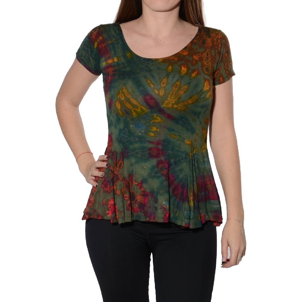 Kunst Und Magie Kunst und Magie Damen Buntes Tie Dye Batik T-Shirt mit Volant Online