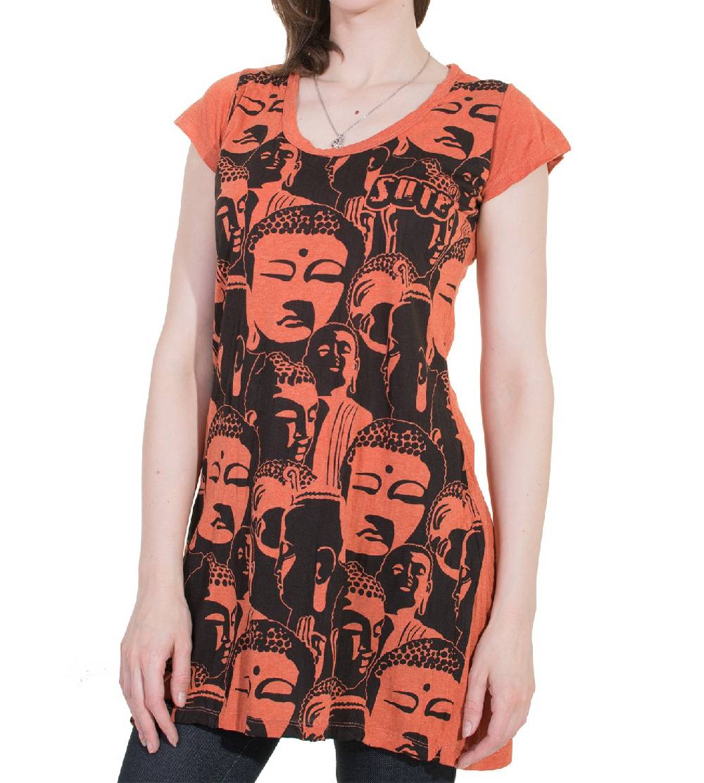 Kunst Und Magie 70er Retro Longshirt Minikleid Sure Psy Goa T-Shirt mit Buddha Köpfen Hotsell