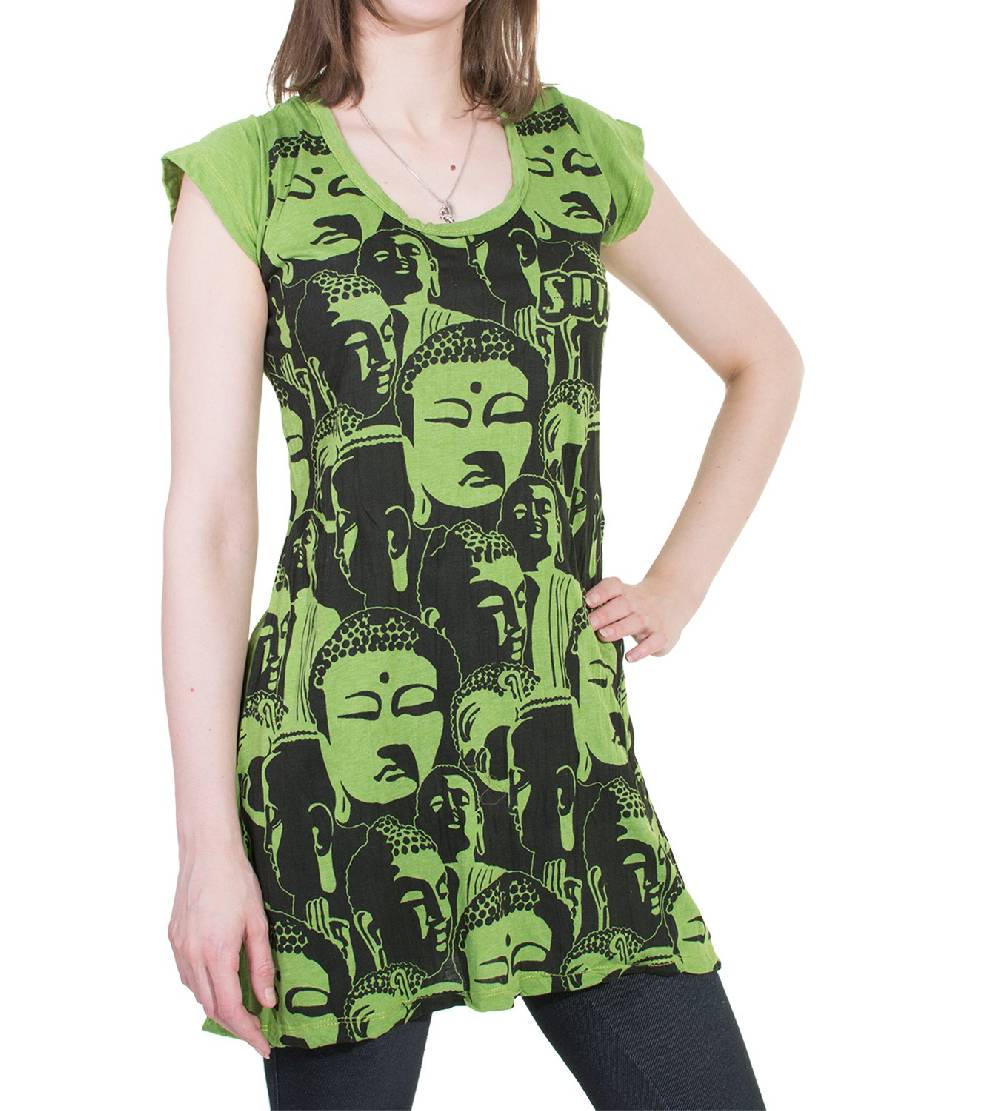 Kunst Und Magie 70er Retro Longshirt Minikleid Sure Psy Goa T-Shirt mit Buddha Köpfen Hotsell