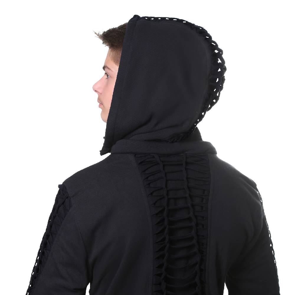 Kunst Und Magie Kunst und Magie Herren Goajacke aus Baumwolle mit Fleecefutter, Kapuze und Schnürungen Medieval Neueste Mode