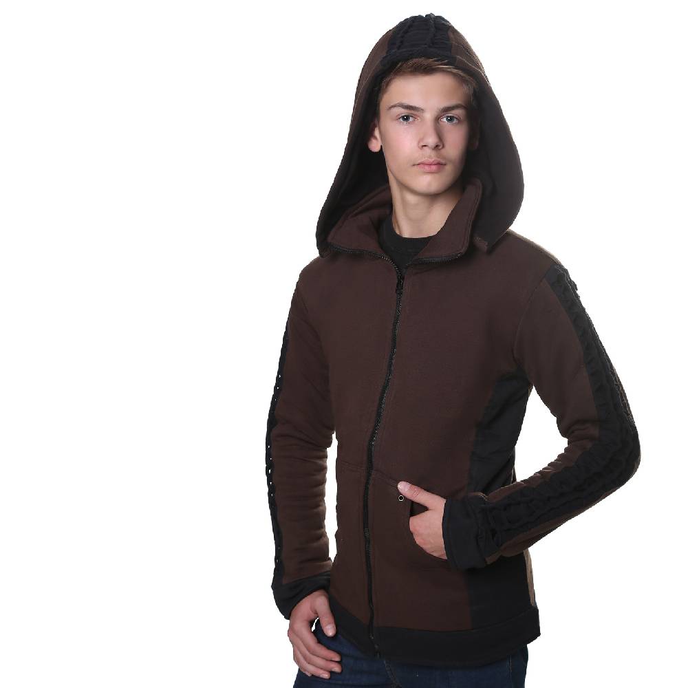 Kunst Und Magie Kunst und Magie Herren Goajacke aus Baumwolle mit Fleecefutter, Kapuze und Schnürungen Medieval Neueste Mode