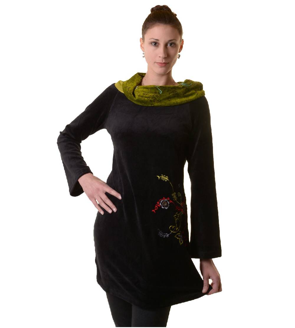 Kunst Und Magie Boho Tunika/Kleid mit Kragen aus Samt Blitzangebot