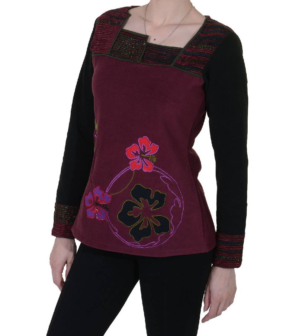Kunst Und Magie Fleeceoberteil mit wunderschönem Blumenstick für hippe Damen Boho Hippie Goa Psy VIP-Rabatte