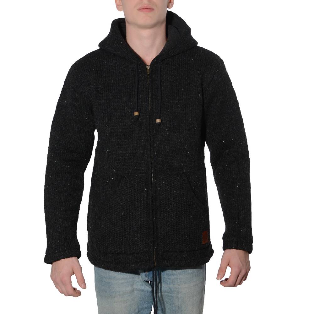 Kunst Und Magie Herren Strickjacke Wolle Jacke mit warmen Fleecefutter Kapuze Schafs Schurwolle Clearance-Verkauf