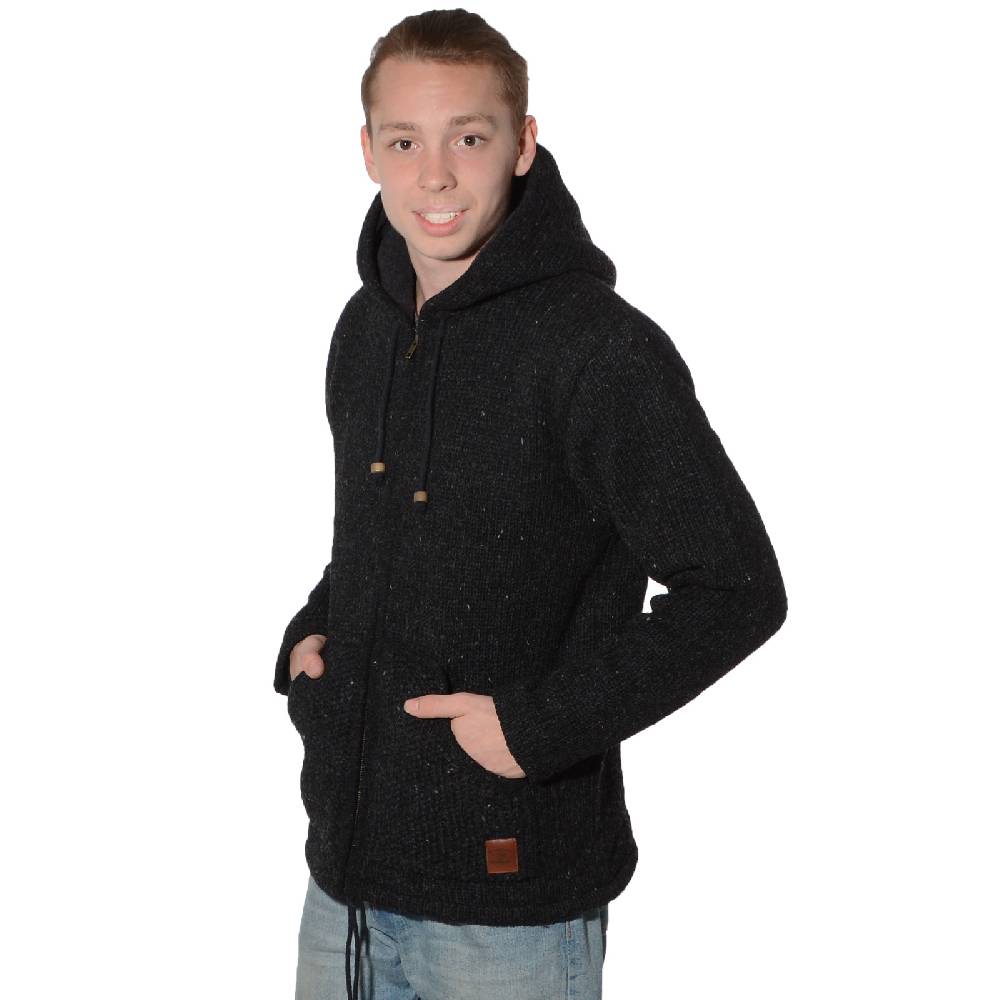 Kunst Und Magie Herren Strickjacke Wolle Jacke mit warmen Fleecefutter Kapuze Schafs Schurwolle Clearance-Verkauf