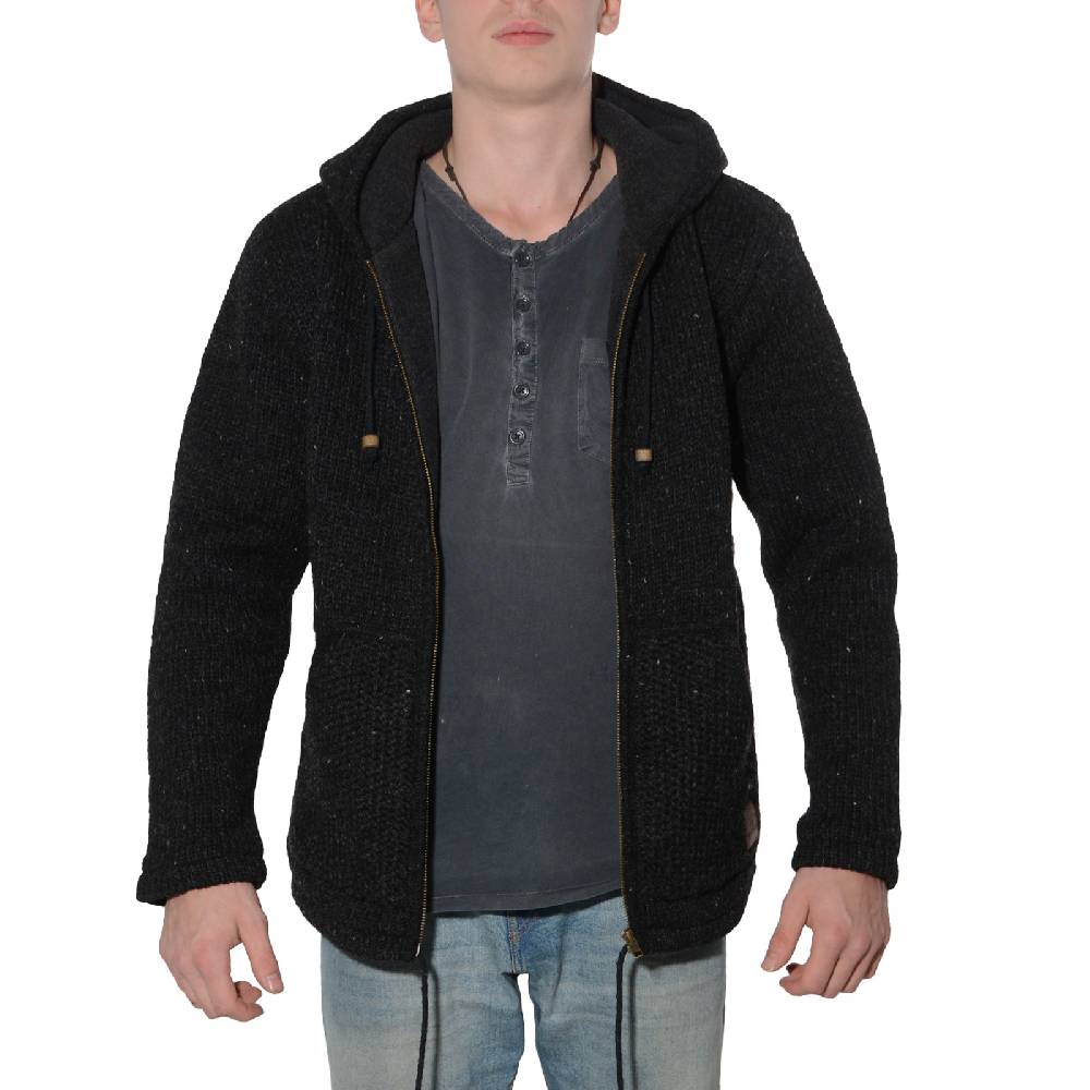 Kunst Und Magie Herren Strickjacke Wolle Jacke mit warmen Fleecefutter Kapuze Schafs Schurwolle Clearance-Verkauf