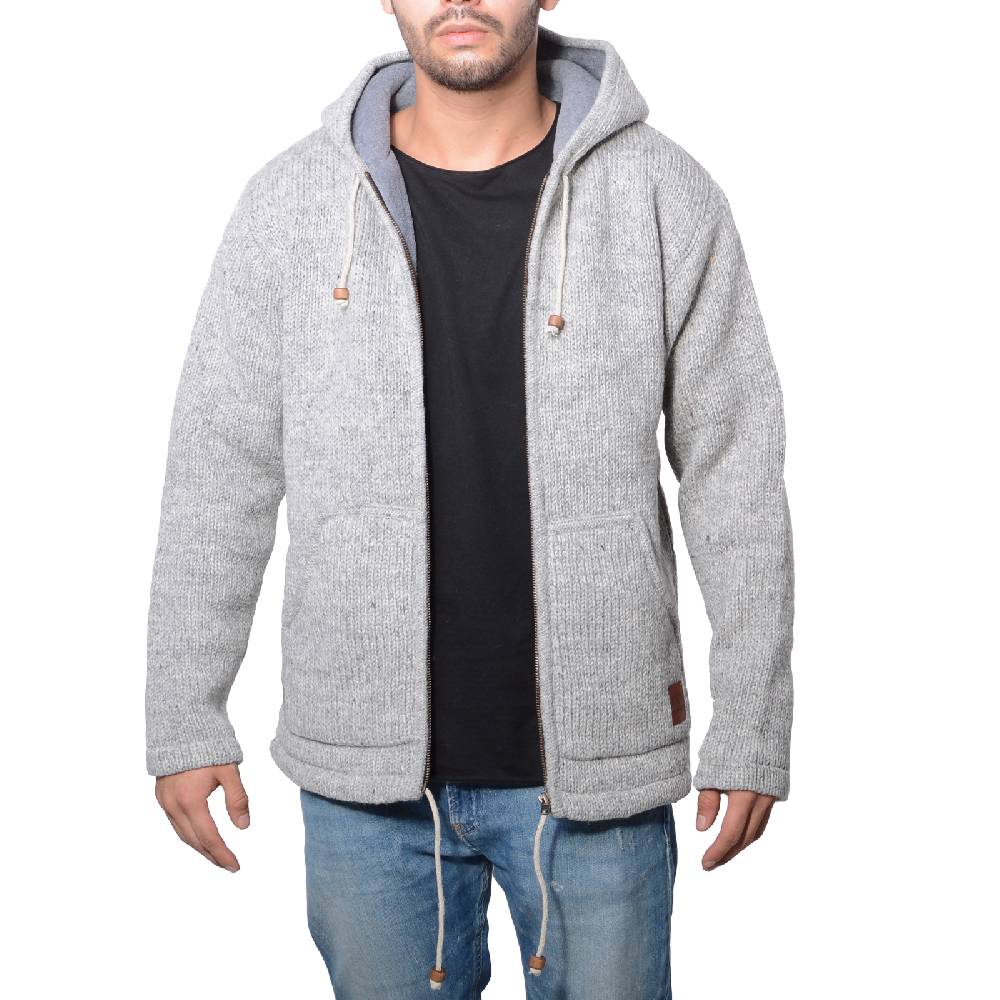 Kunst Und Magie Herren Strickjacke Wolle Jacke mit warmen Fleecefutter und Kapuze von Kunst und Magie Fabrikladen