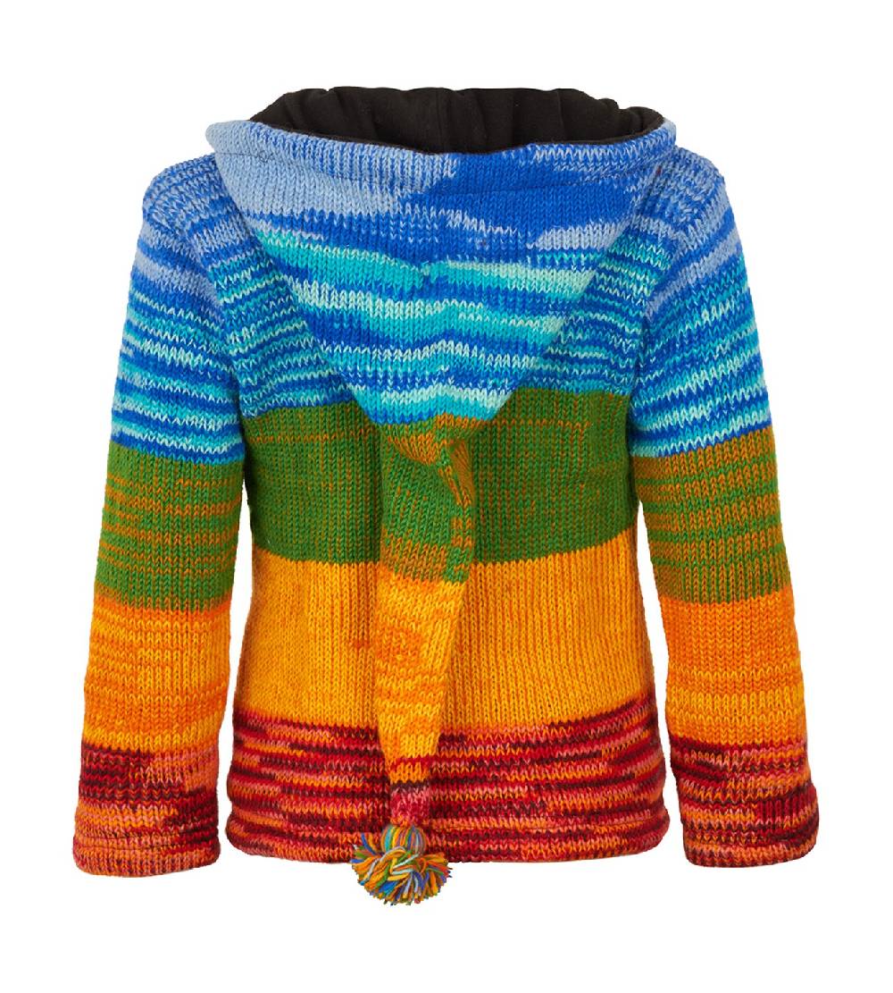 Kunst Und Magie Damen Strickjacke Goa Wolle Jacke mit abnehmbarer Zipfelkapuze Fleecefutter Rainbow Speichern exportieren