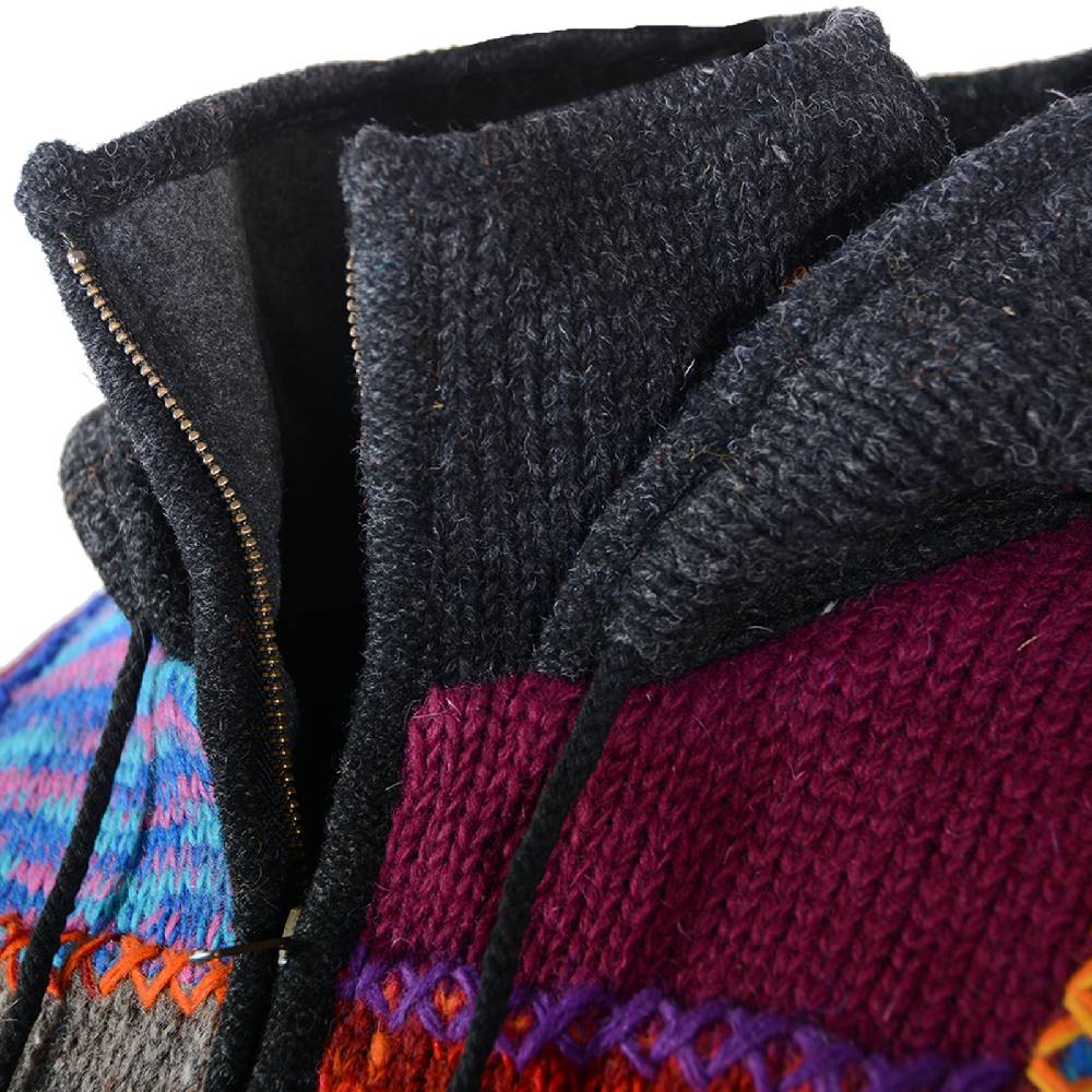 Kunst Und Magie Kunst und Magie Damen Bunte Patchwork Strickjacke mit Zipfelkapuze Im Verkauf