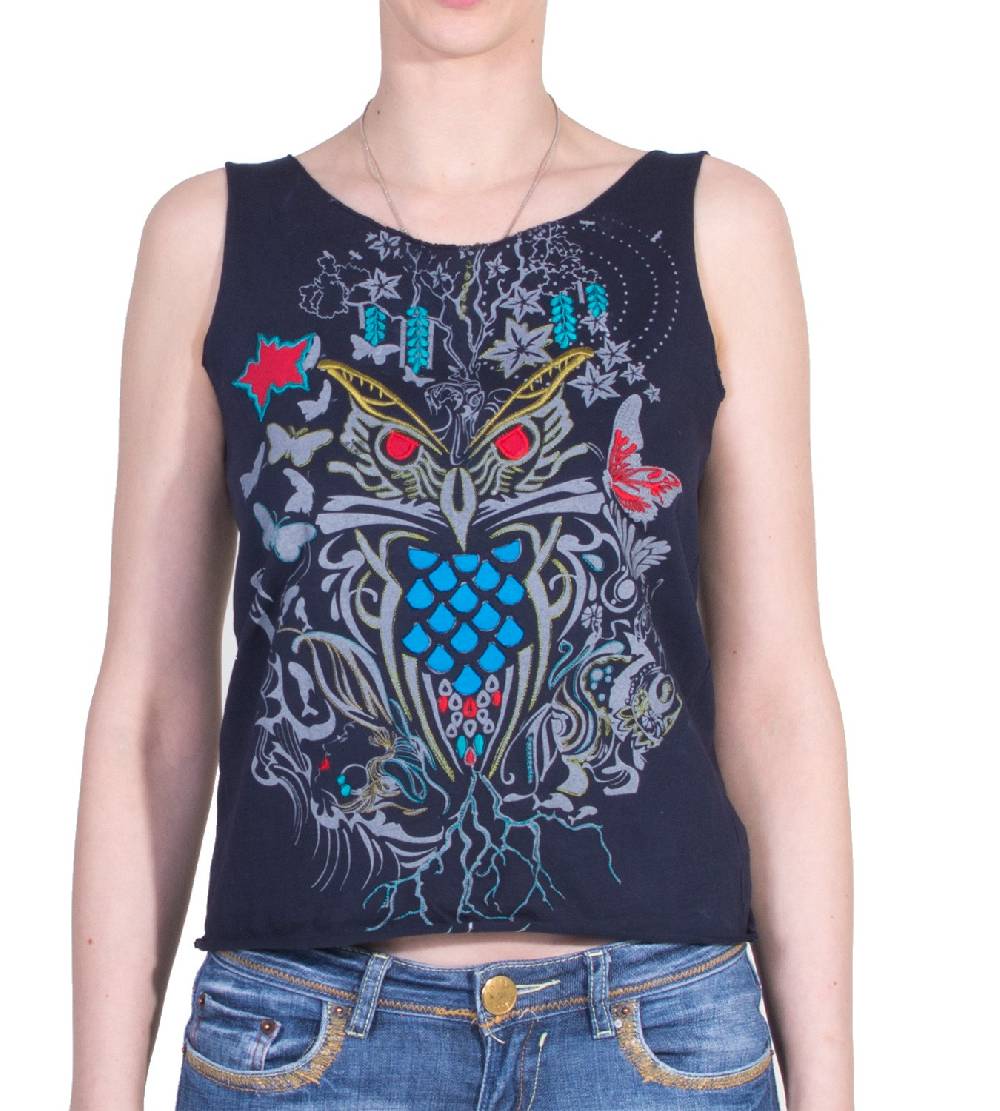 Kunst Und Magie Extravagantes, luftiges Girlie Tank-Top mit Eulenmotiv Sommer Hippie Goa Günstiger Verkauf