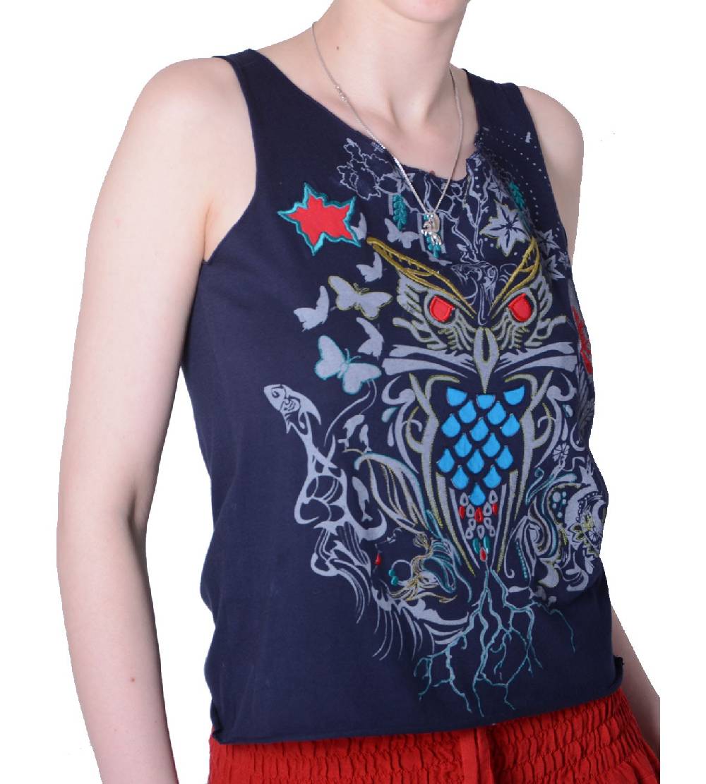 Kunst Und Magie Extravagantes, luftiges Girlie Tank-Top mit Eulenmotiv Sommer Hippie Goa Günstiger Verkauf