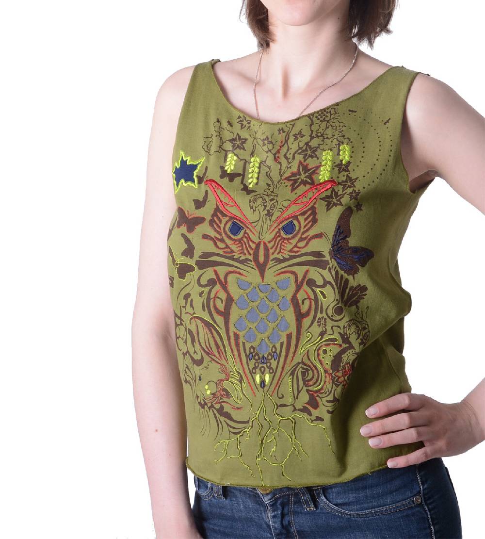 Kunst Und Magie Extravagantes, luftiges Girlie Tank-Top mit Eulenmotiv Sommer Hippie Goa Günstiger Verkauf