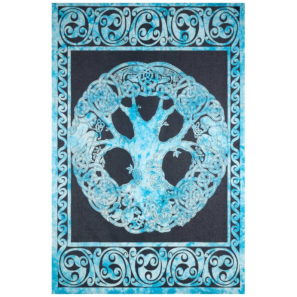 Kunst Und Magie Dekotuch Tagesdecke Wandbehang Celtic Lebensbaum Ygdrasül Tuch Keltisch Blau ca.210x145cm Valentinstagsangebot