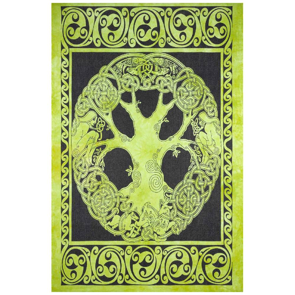 Kunst Und Magie Dekotuch Tagesdecke Wandbehang Celtic Lebensbaum Ygdrasül Tuch Keltisch Grün ca.210x145cm Jubiläumsangebot