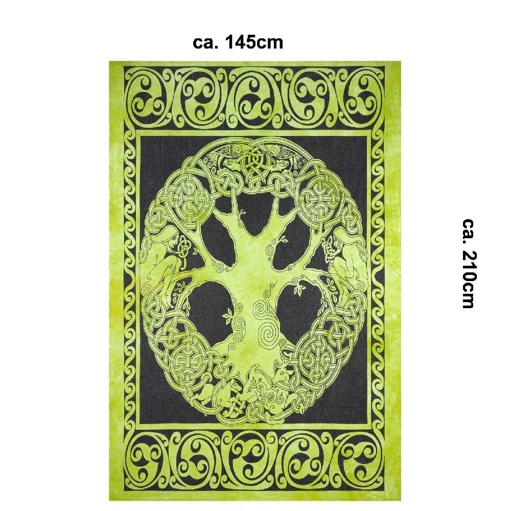 Kunst Und Magie Dekotuch Tagesdecke Wandbehang Celtic Lebensbaum Ygdrasül Tuch Keltisch Grün ca.210x145cm Jubiläumsangebot