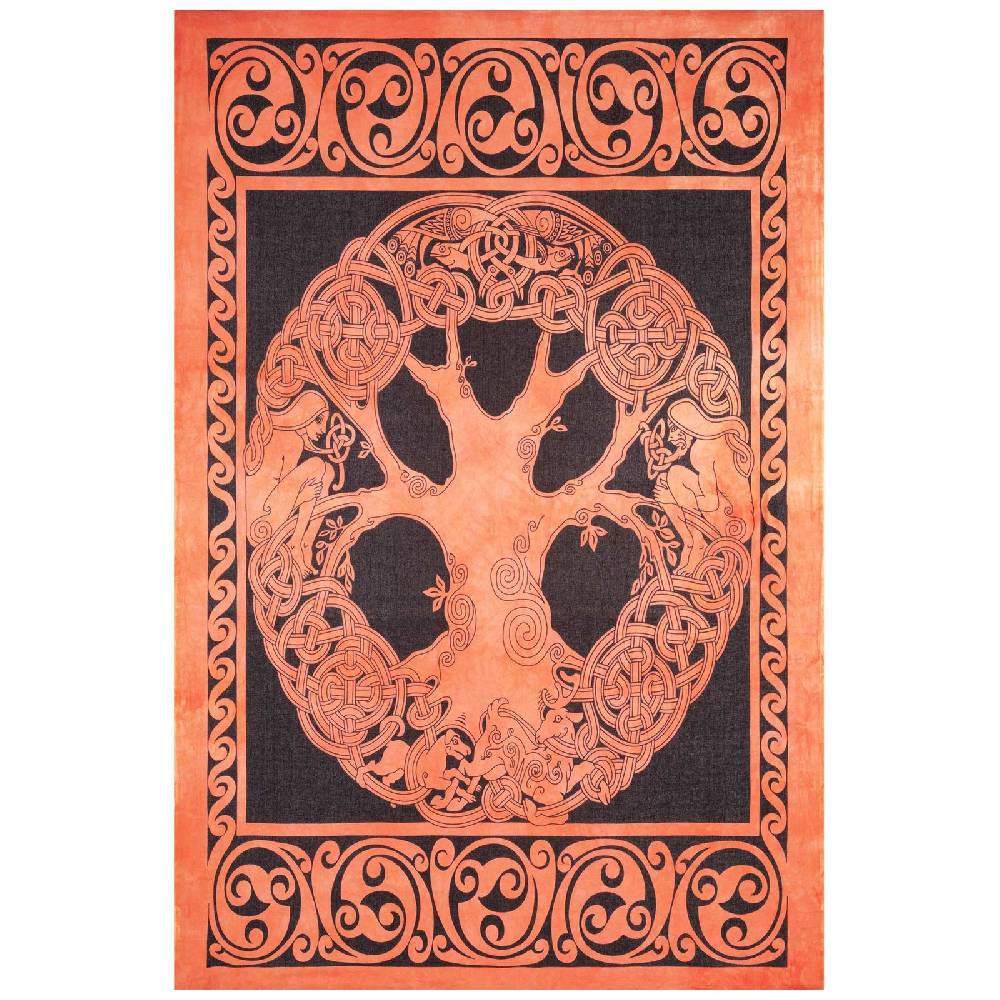 Kunst Und Magie Dekotuch Tagesdecke Wandbehang Celtic Lebensbaum Ygdrasül Tuch Keltisch Orange ca.210x145cm Lagerräumung