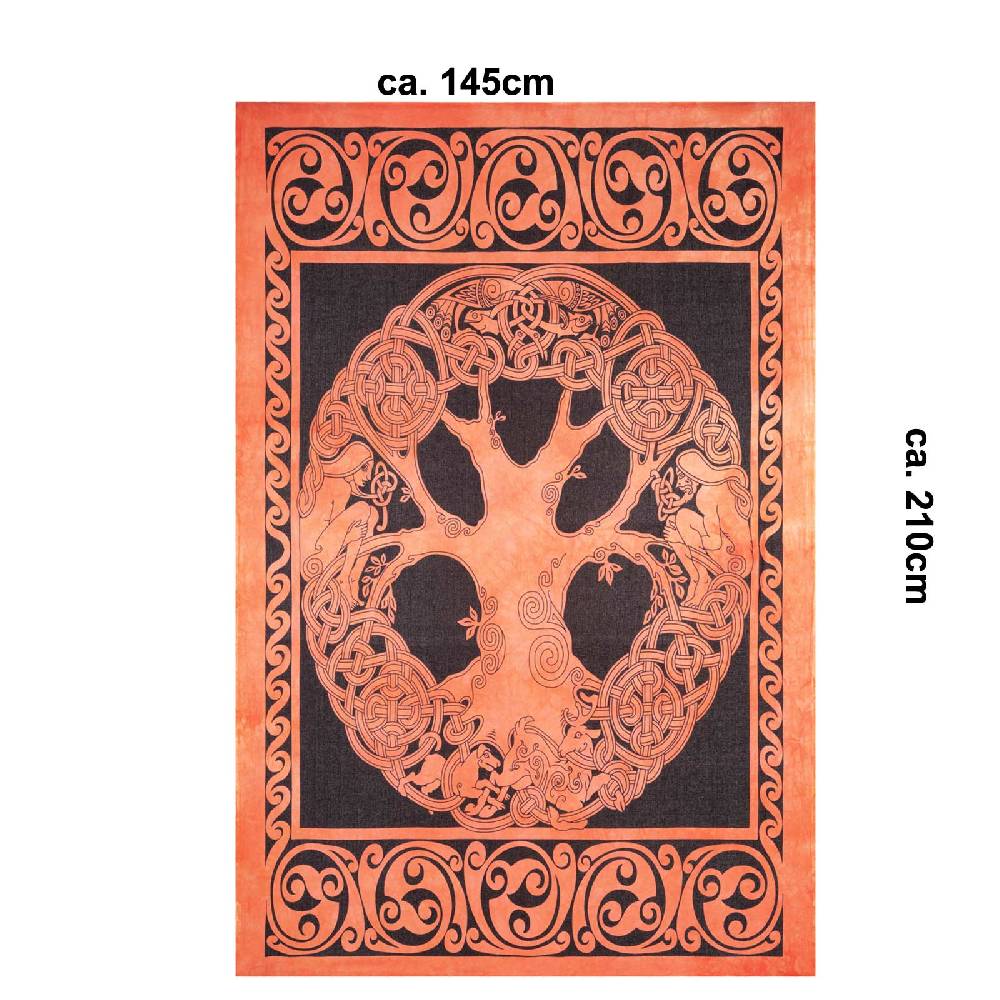 Kunst Und Magie Dekotuch Tagesdecke Wandbehang Celtic Lebensbaum Ygdrasül Tuch Keltisch Orange ca.210x145cm Lagerräumung