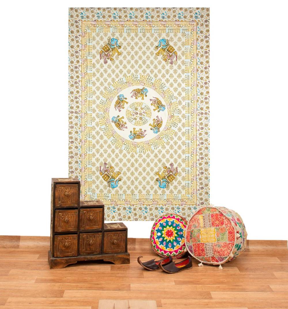 Kunst Und Magie Kunst und Magie Tagesdecke Wandbehang Deko Tuch Elefant Mandala ca 135 x 200cm Online Outlet
