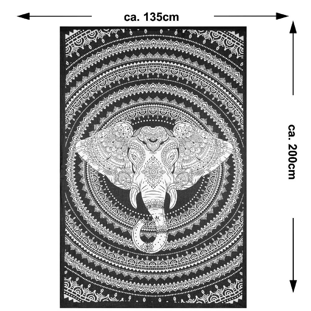 Kunst Und Magie Kunst und Magie Tagesdecke Wandbehang Deko Tuch Elefant Mandala ca 135 x 200cm Blitzangebot
