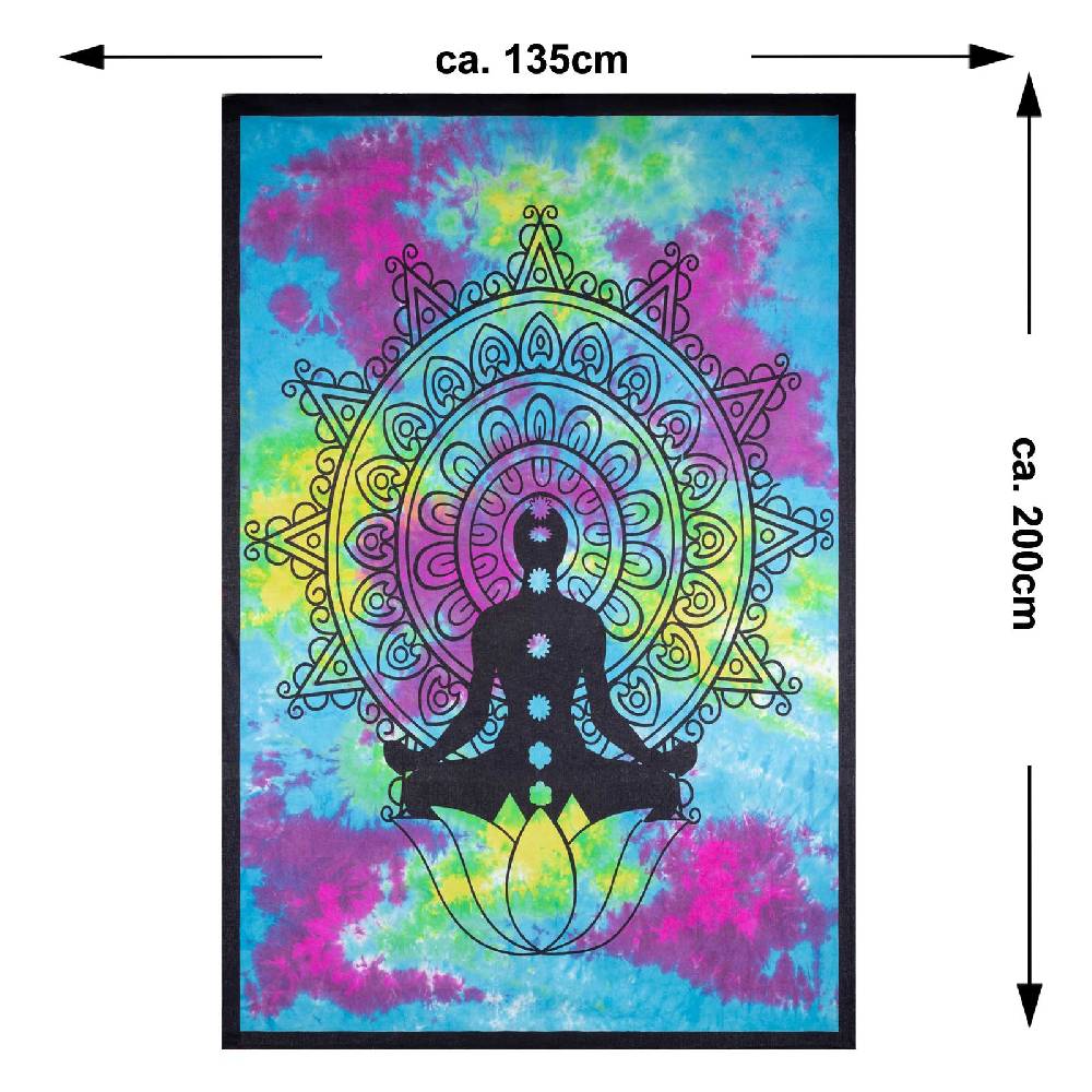 Kunst Und Magie Kunst und Magie Tagesdecke Wandbehang Bunt Deko Tuch Buddha Chackra Meditation ca.200x135cm Große Rabatte