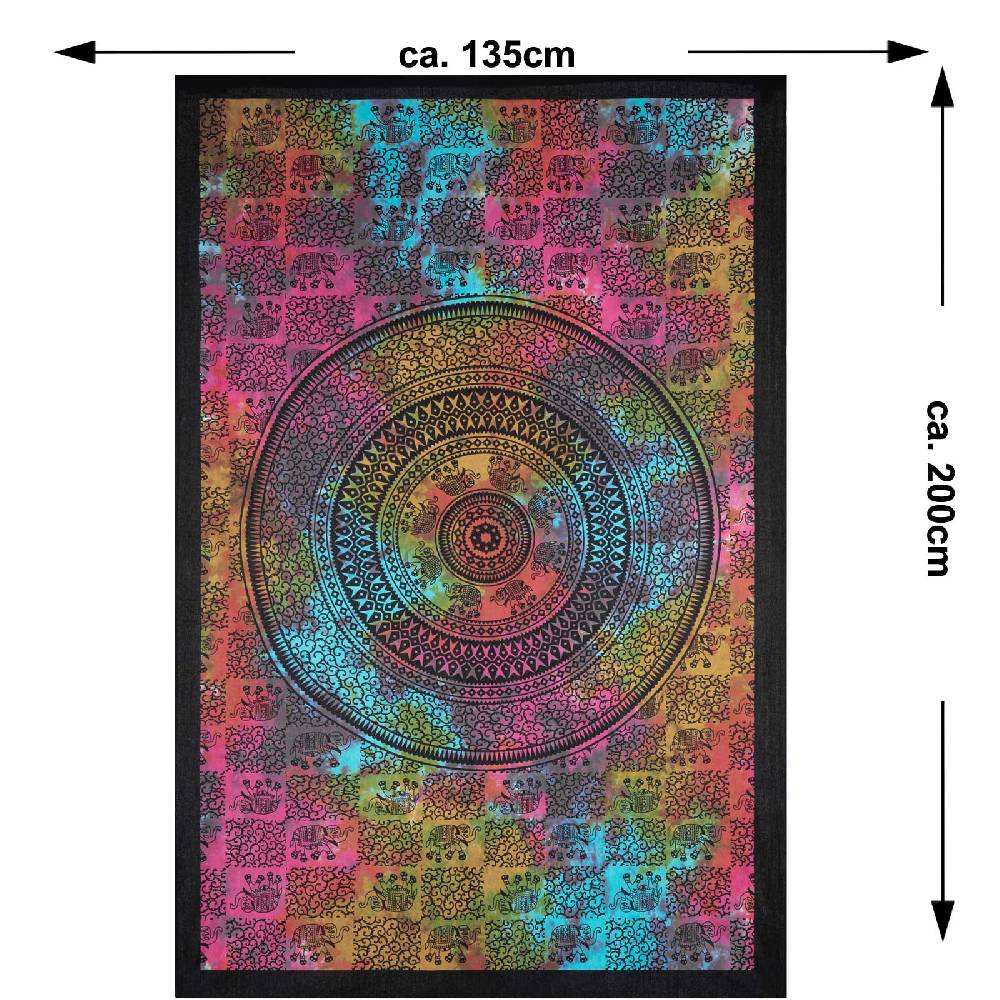 Kunst Und Magie Kunst und Magie Tagesdecke Wandbehang Deko Tuch Elefant Mandala ca 135 x 200cm Neuheiten