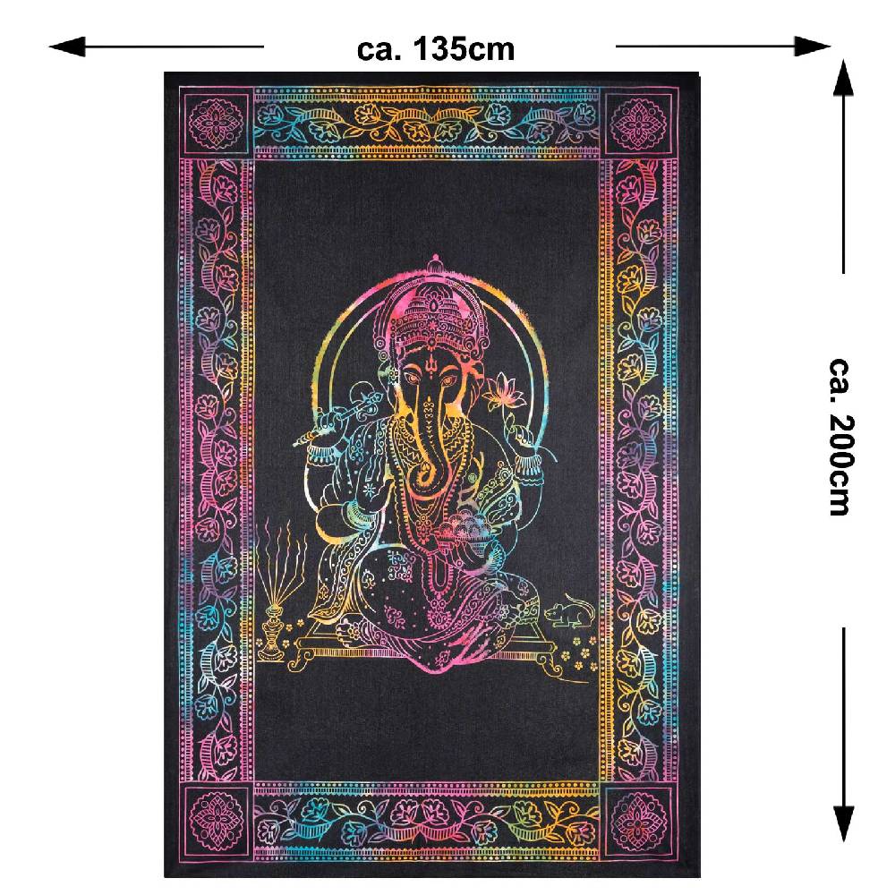 Kunst Und Magie UV Tuch Ganesha Tagesdecke Wandbehang Deko Meditation UV Schwarzlicht ca. 200 x 135 cm Saisonale Angebote
