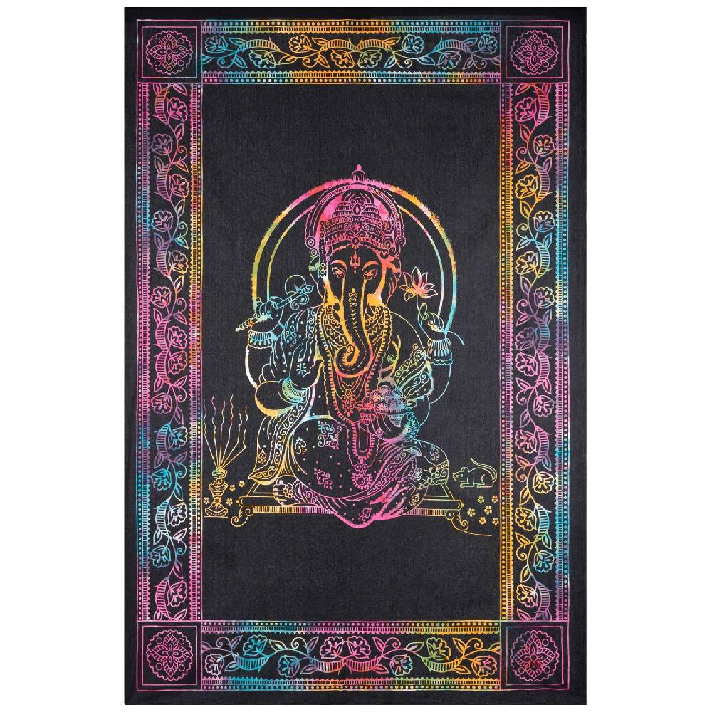 Kunst Und Magie UV Tuch Ganesha Tagesdecke Wandbehang Deko Meditation UV Schwarzlicht ca. 200 x 135 cm Saisonale Angebote